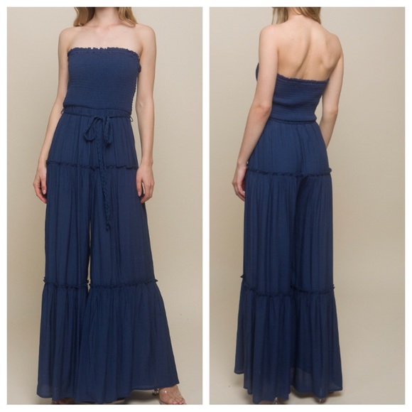 Love Tree Pants - Navy blue woven boho jumpsuit